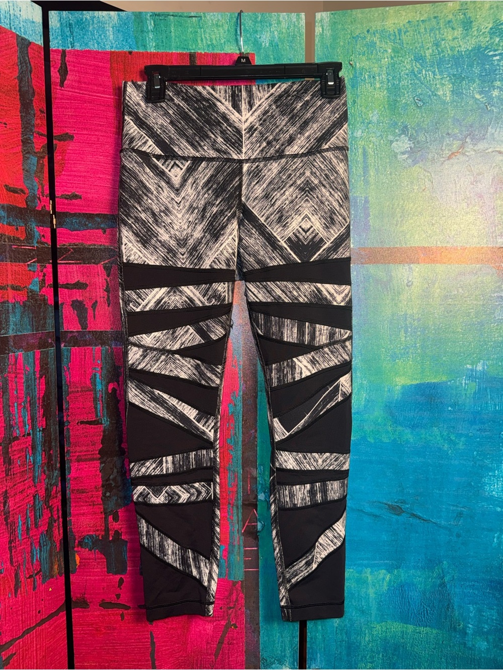 lululemon athletica Black & White Geometric Mesh-Trim Leggings